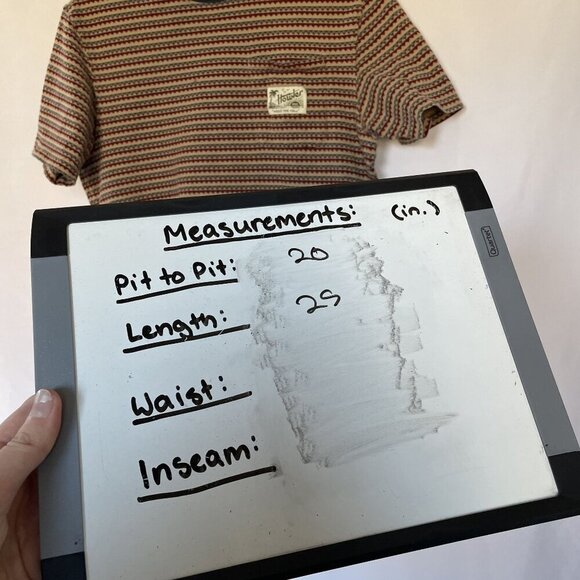 Howler Bros Mens Striped Cotton T-Shirt M red green vintage striped cream pocket - Picture 7 of 8